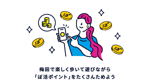 「ぽ活ポイント」がたまるよたくさんためて、梅田で楽しく健康に！